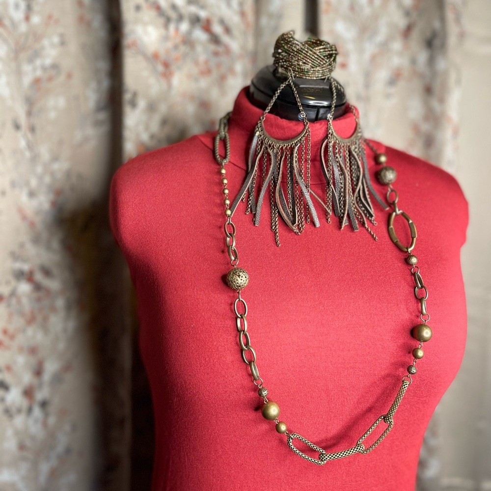 Pre-Treasured: Women’s Beaded Necklace, Cuff Bracelet, and Chandelier Earrings